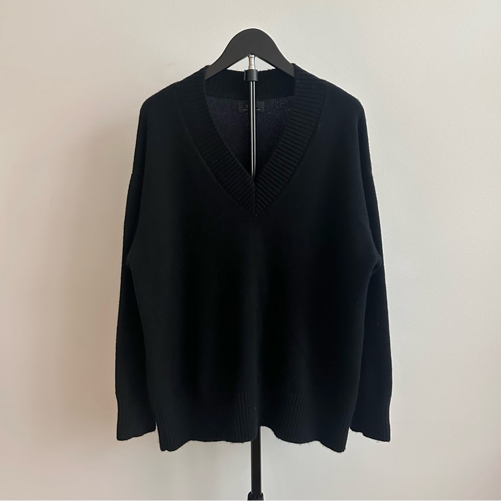 Quince Mongolian Cashmere Black Oversized V-Neck Sweater Size M